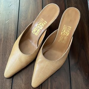 Salvatore Ferragamo Tan Pointed Toe Mules